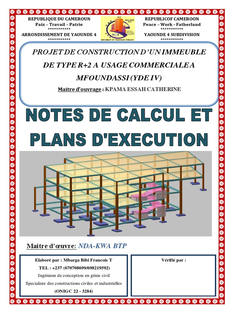 Note de Calcul RDC - Etages Mfoundassi Yde 4 | PDF | Béton armé ...