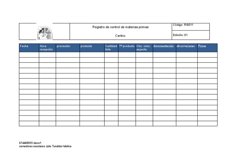 RG_011_registro de Control de Materias Primas | PDF