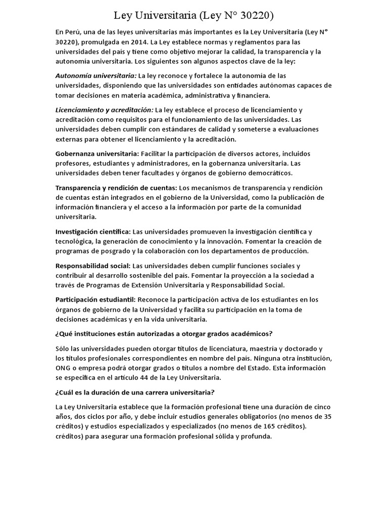 Ley Universitaria Peru PDF Universidad Evaluación