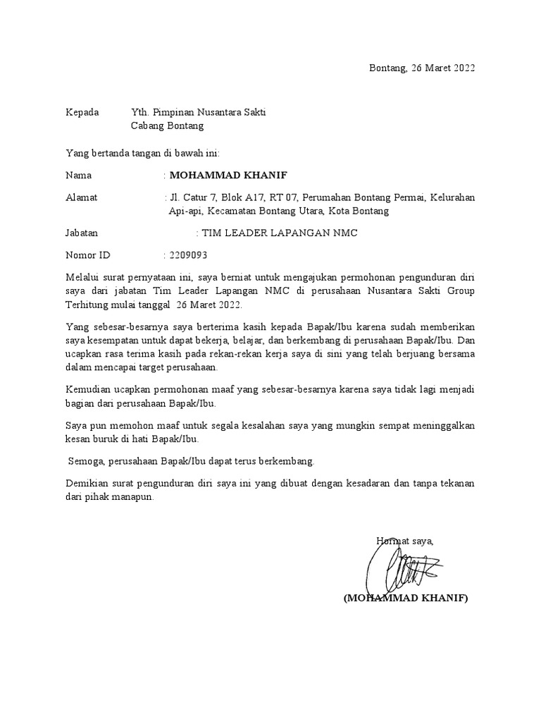 Surat Pengunduran Diri | PDF
