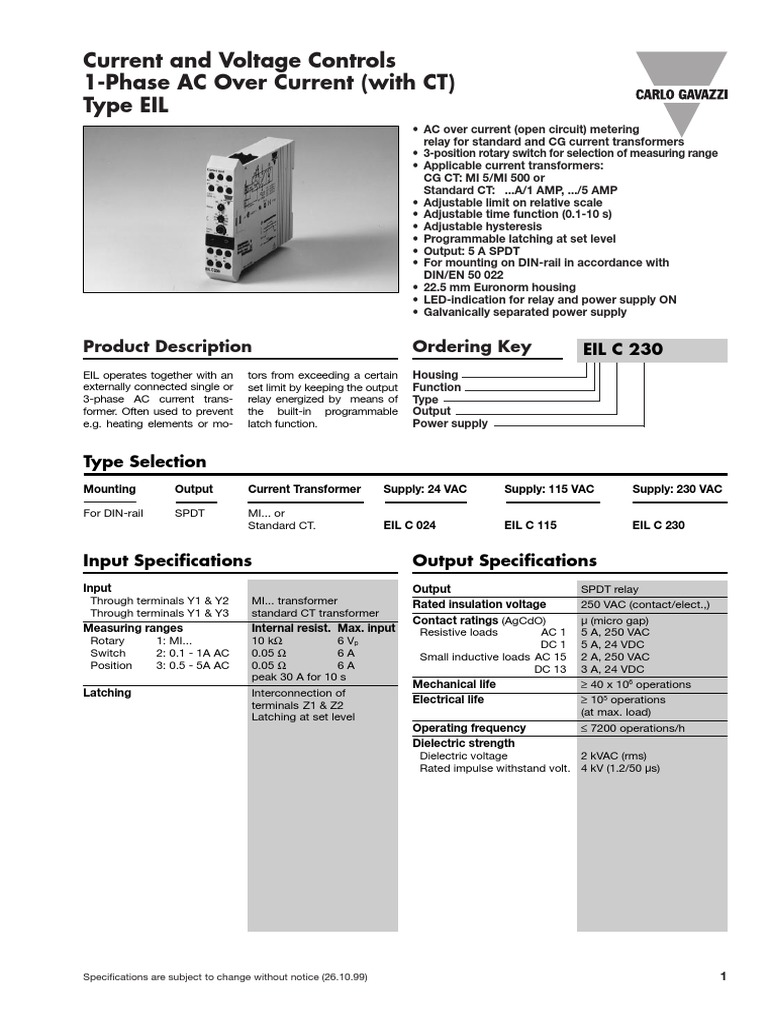 EIL AC Over Current Relay Specifications | PDF | Alternating Current ...