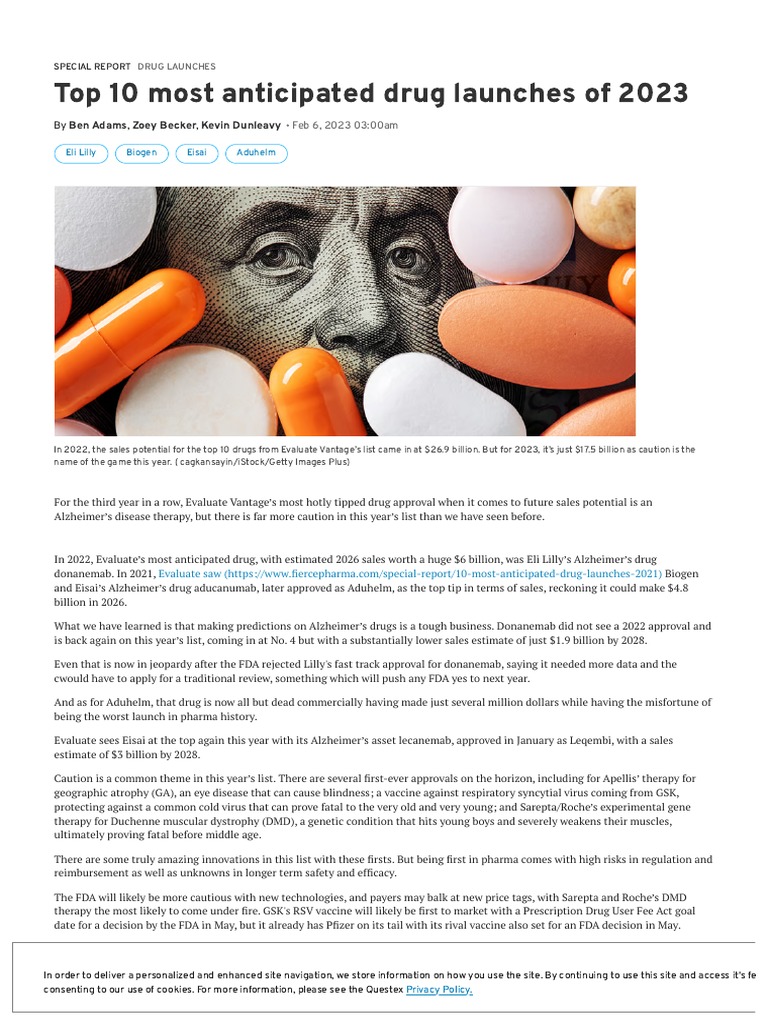 Top 10 most anticipated drug launches of 2023 PDF Pharmacology Drugs