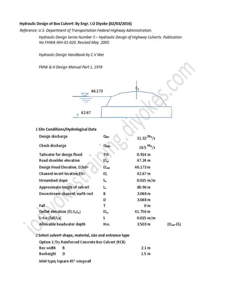 IOD Hydraulic Design of Box Culvert S I Units. Download Free PDF