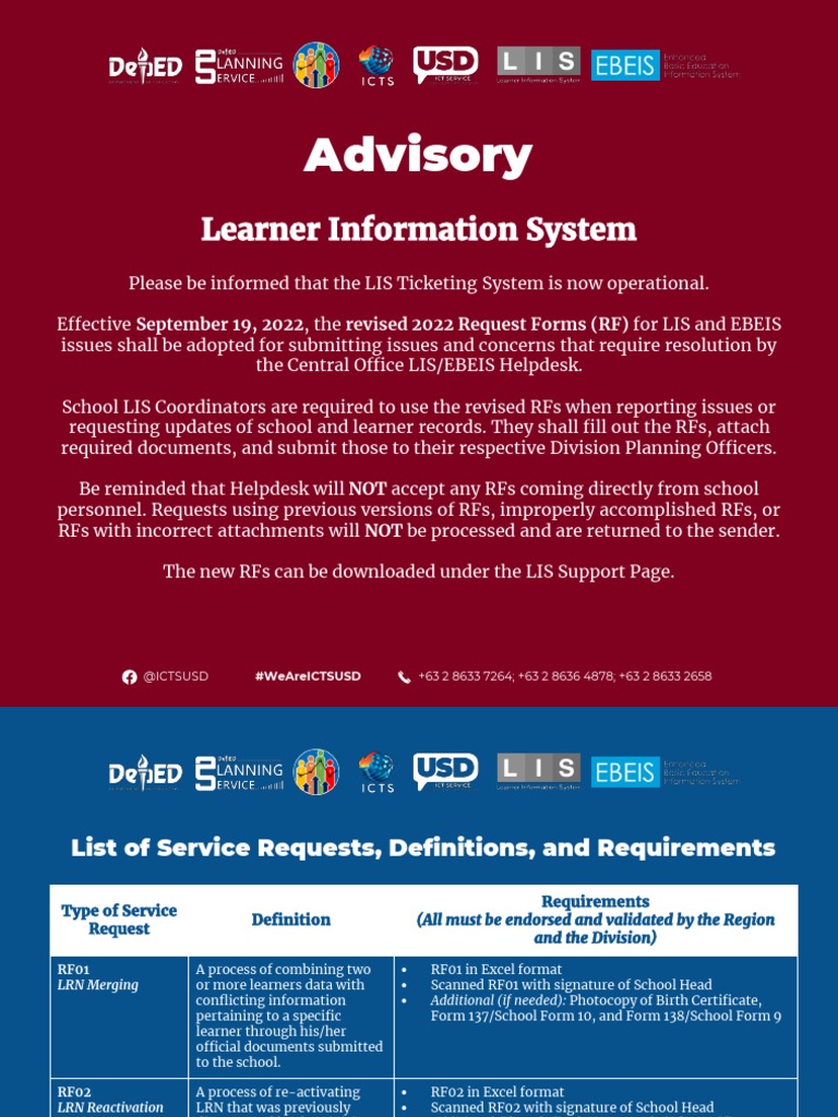 Revised RFs for Learner Info System | PDF