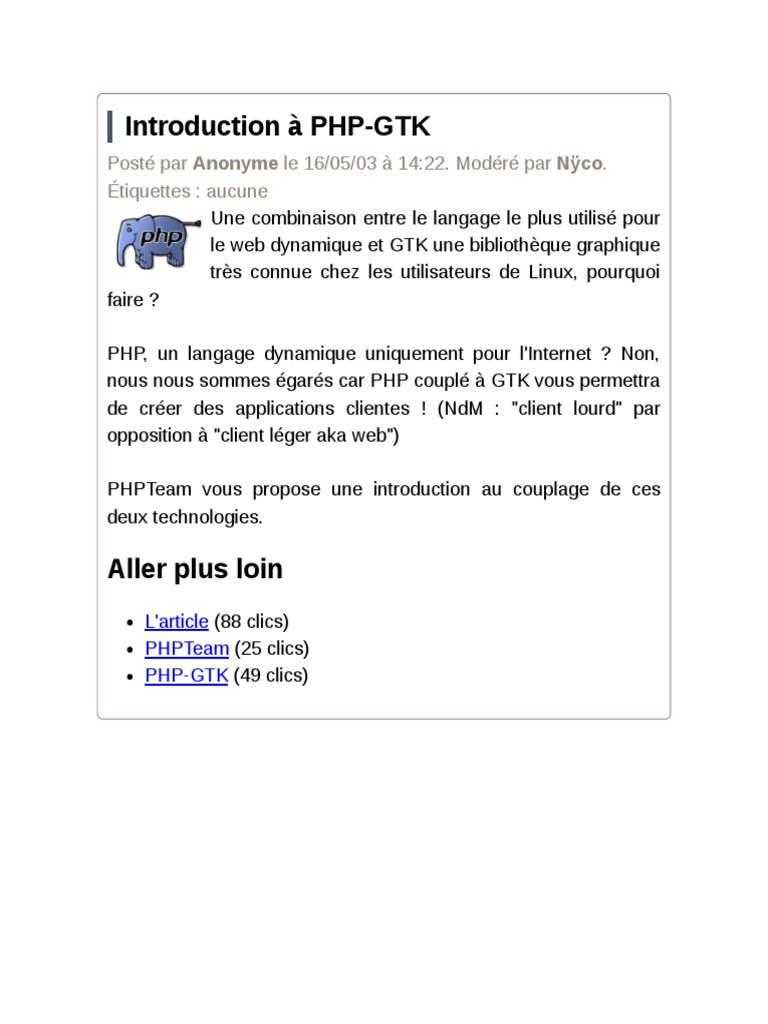 Introduction à PHP-GTK pour applications | PDF | Art | Ordinateurs