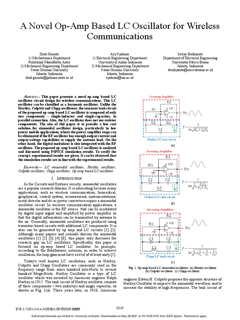 A Novel OpAmp Based LC Oscillator For Wireless Communications