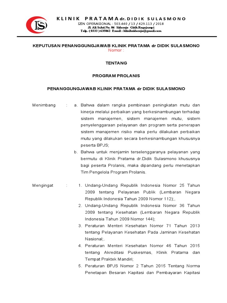 Keputusan Program Prolanis Klinik Dr. Didik | PDF | Pengembangan Diri