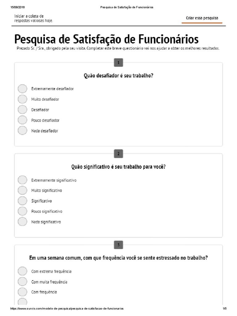 Pesquisa Satisfação De Funcionários Pdf