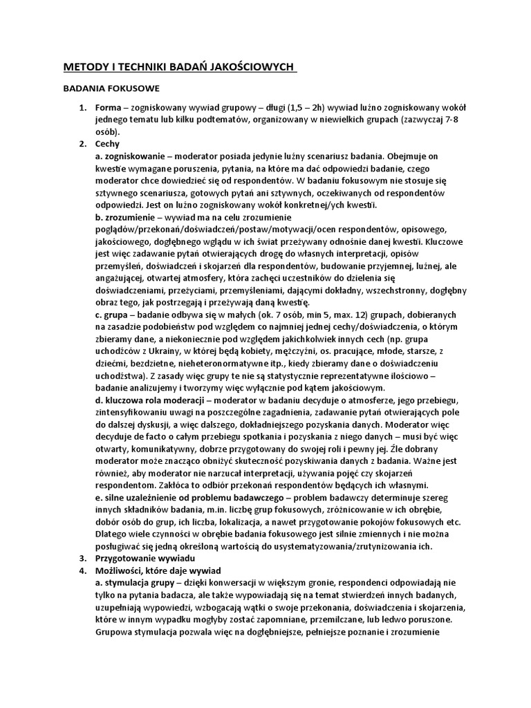 Metody Badań Społecznych Wywiad Fokusowy Pdf