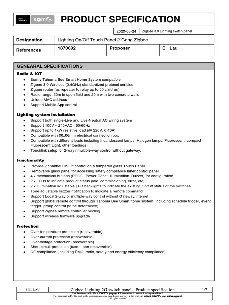 Zigbee 3.0 Lighting Switch Panel Specs | PDF | Lighting | Power Supply