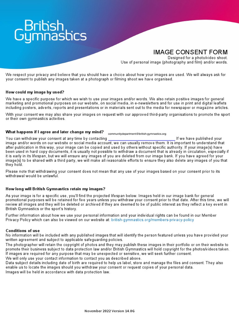 2022 11 22 British Gymnastics Image Consent Form V14.0G | PDF ...