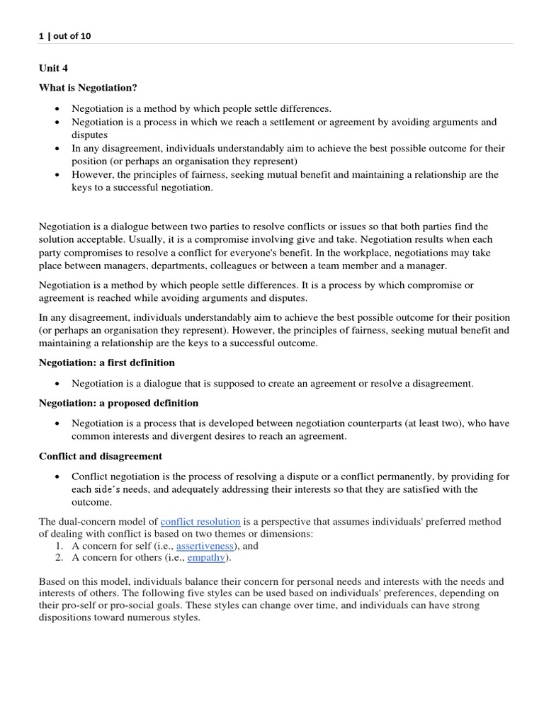 Unit 4 Negotiation Notes | PDF | Negotiation | Body Language