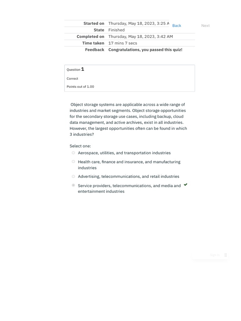 IBM Cloud Object Storage Quiz Results | PDF | Cloud Computing ...