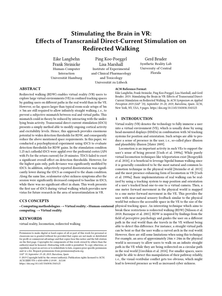 Stimulating The Brain in VR Effects of Transcranial DirectCurrent