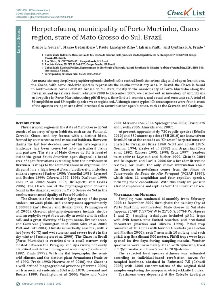 Souza Et Al. 2010 PDF Earth Sciences Herpetology