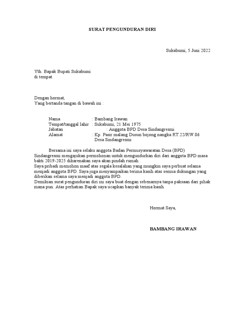 SURAT PENGUNDURAN DIRI | PDF