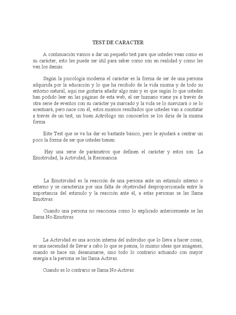 Test de Caracter | PDF | Conceptos psicologicos | Sicología