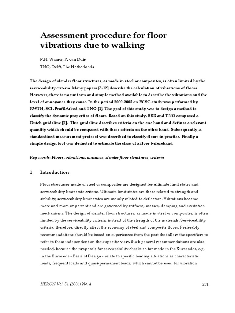 Assessment Procedure For Floor Vibrations Due To Walking | PDF ...