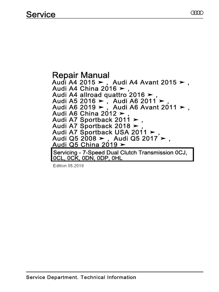 7 Speed DSG Gearbox 0cj 0cl 0ck 0dn 0dp 0hl Repair Manual Eng PDF
