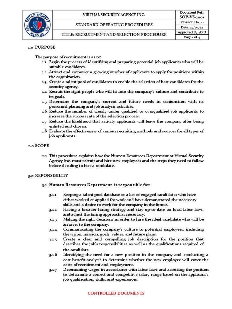 1001-Recruitment and Selection Procedure | PDF