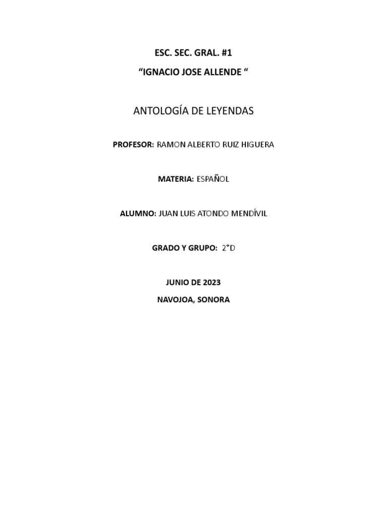 Antología de Leyendas: Esc. Sec. Gral. #1 "Ignacio Jose Allende " | PDF