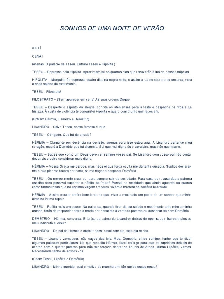 Grátis: shakespeare sonho de uma noite de verao - Material Claro e Objetivo  em PDF para Estudo Rápido, image size:768x1024