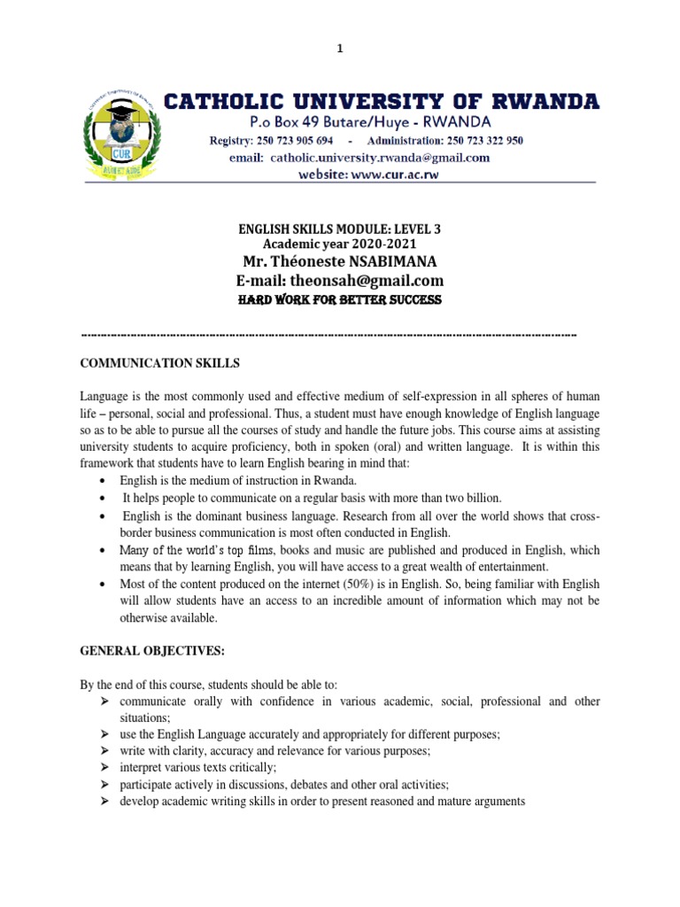 English Communication Skills Iii Level3 2021 Pdf Communication