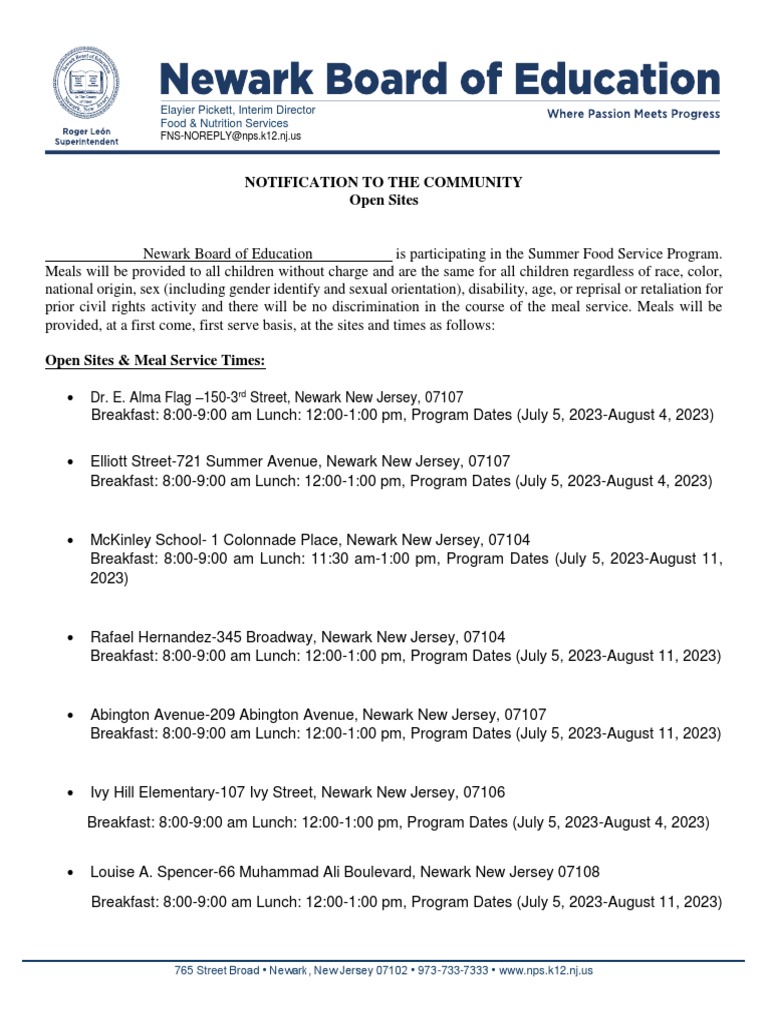 NBOE Revised Summer Food Service Program 6.21.2023 | PDF | United ...