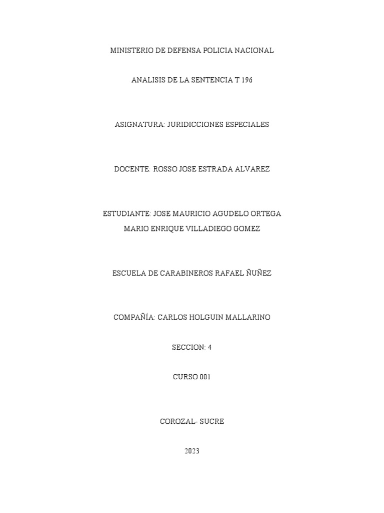 ANALISIS DE LA SENTENCIA T 196 | PDF | Derecho Constitucional | Justicia