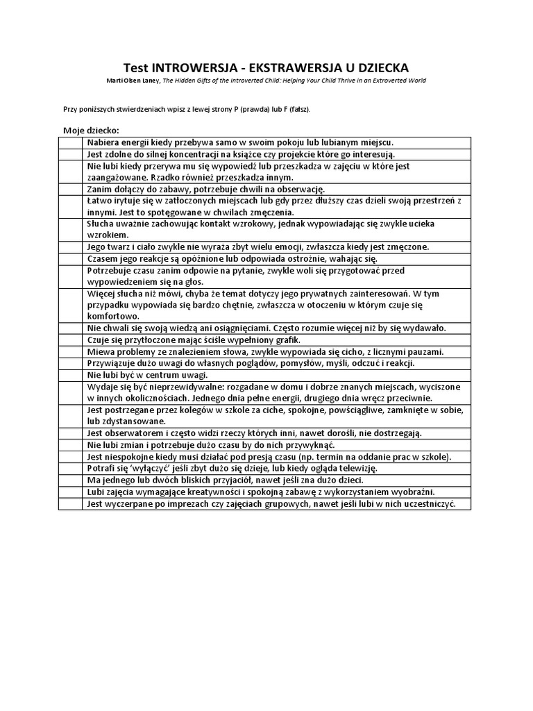 Test Introwersja Dzieci Pdf