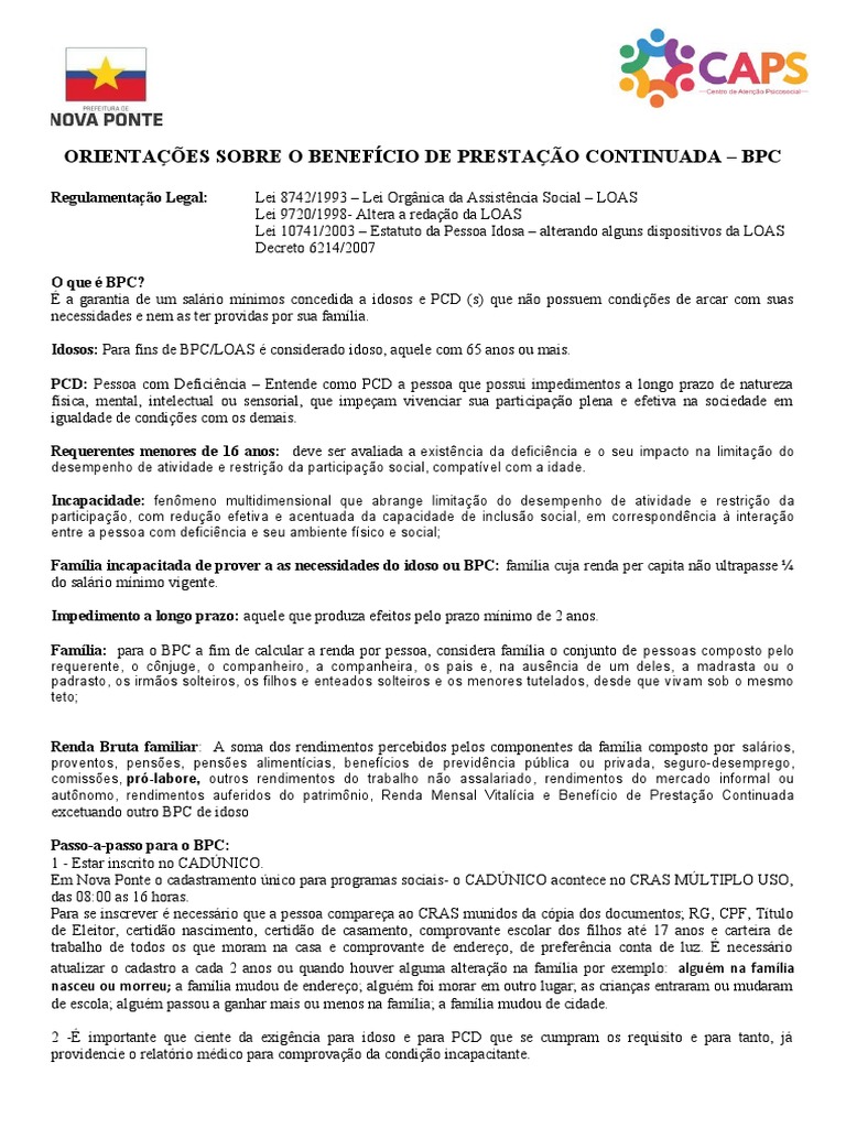 Guia Completo sobre o BPC e Requisitos | PDF | Família | Deficiência
