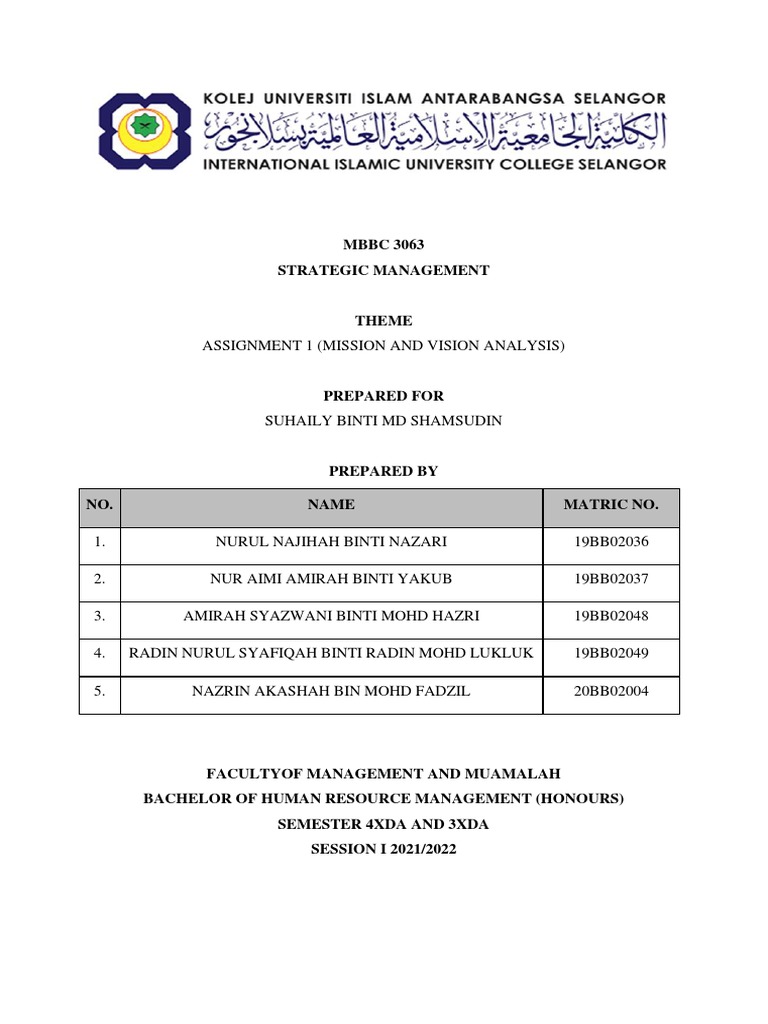 Assignment 1 Vision And Mission Analysis 2 Pdf Corporate Social