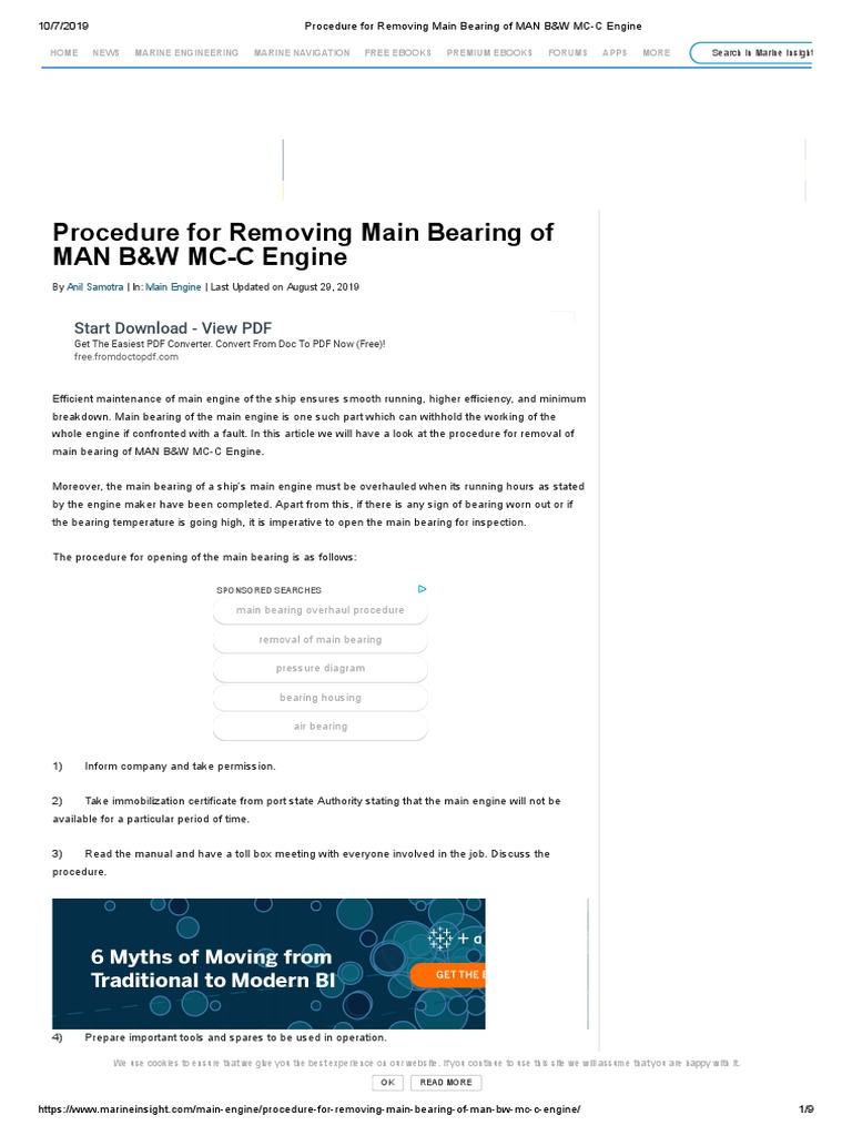 Procedure For Removing Main Bearing of MAN B&W MC-C Engine | PDF ...