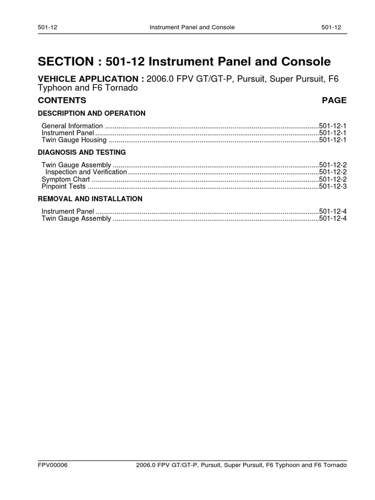 501-12 - FPV Instrument Panel and Console | PDF | Electrical Connector ...