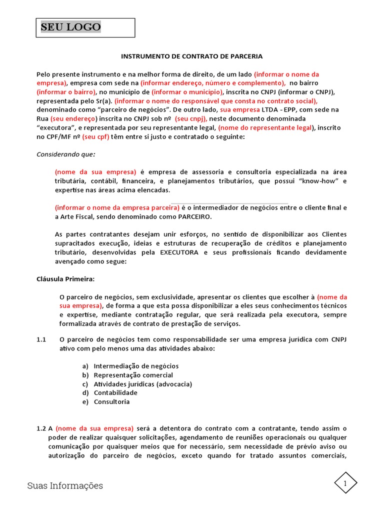 Modelo de contrato de parceria | PDF | Impostos | Contabilidade