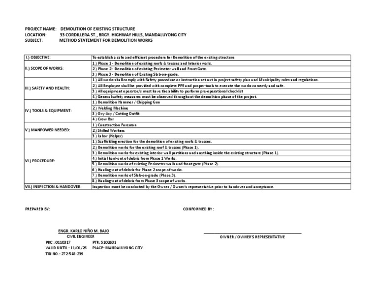 Demolition Method Statement Overview | PDF | Demolition | Engineering