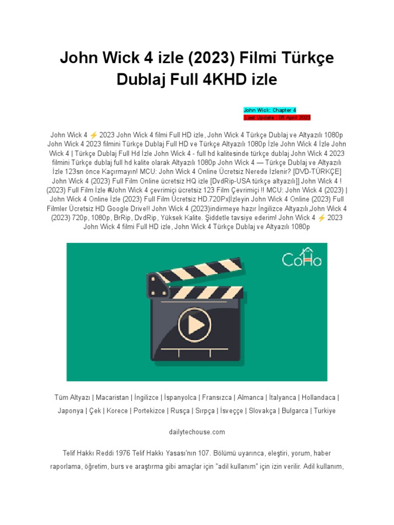 John Wick 4 Izle Filmi Turkce Dublaj HD | PDF