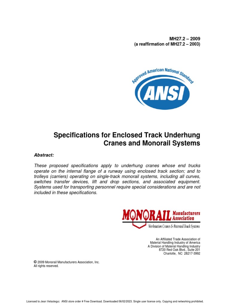 Ansi+mh27.2 2009 1 | PDF | Strength Of Materials | Crane (Machine)