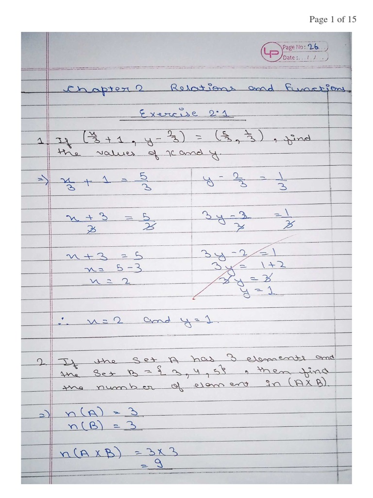 Mathematics Chapter 2 Relations and Functions (1) | PDF
