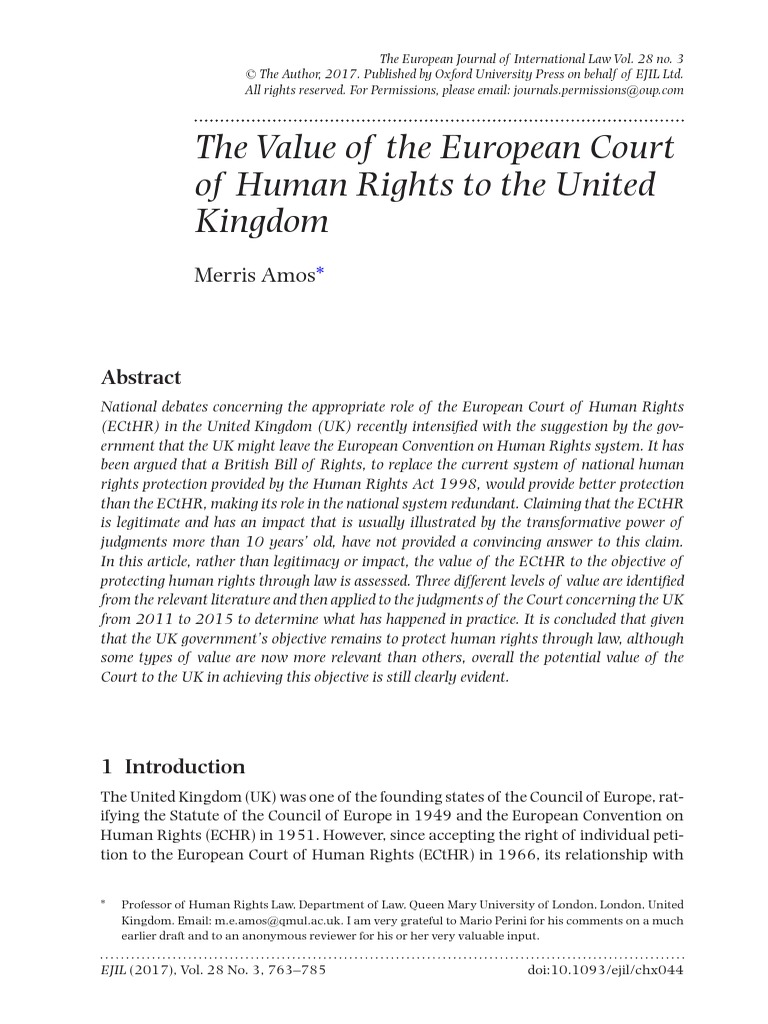 Value of ECtHR to UK Human Rights | PDF | European Convention On Human ...
