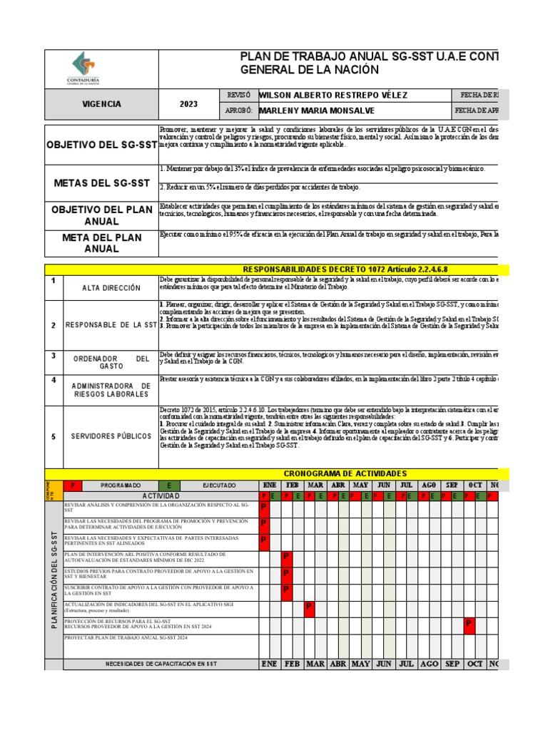 Plan Anual SG-SST 2023: Objetivos y Metas | PDF | Valores | Planificación