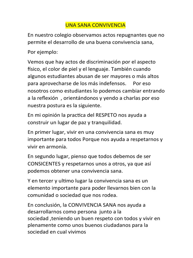 Promoviendo la Sana Convivencia Escolar | PDF | Crecimiento personal y ...