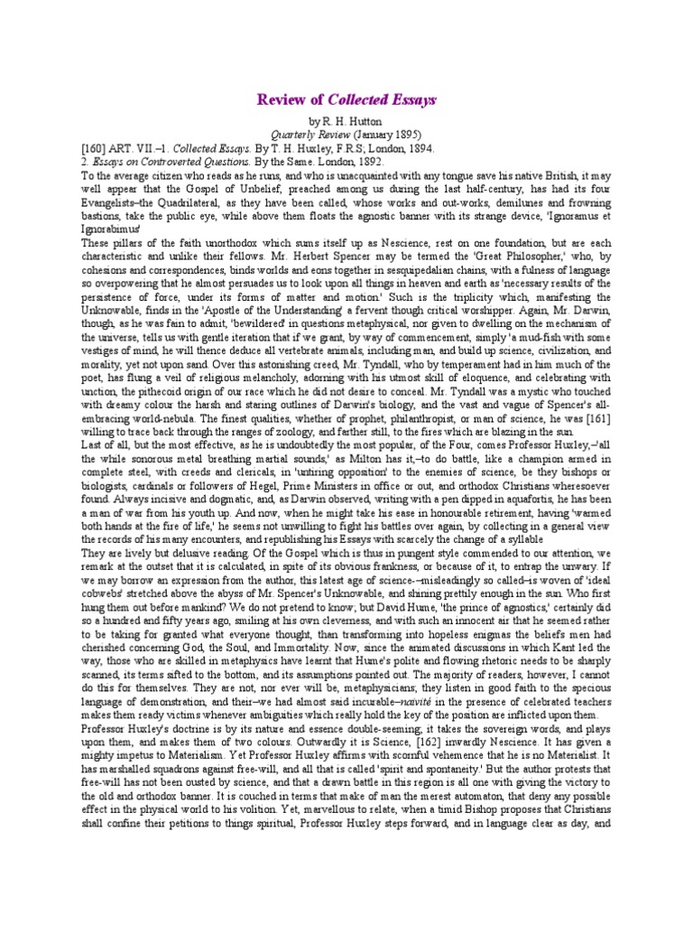 Review of Collected Essays PDF Thomas Henry Huxley Consciousness