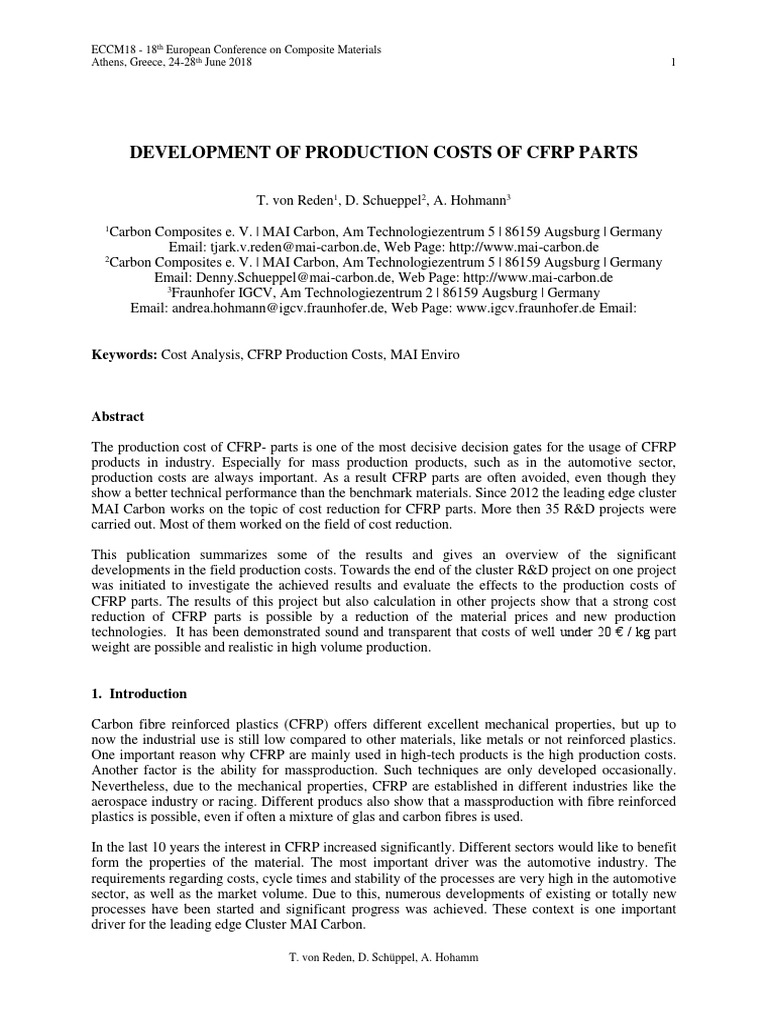 Carbon Fibre Manufacturing Costs PDF Machining Recycling