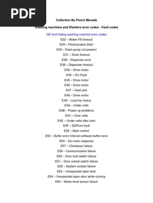 Washing Machines and Washers Error Codes - Fault Codes | PDF 