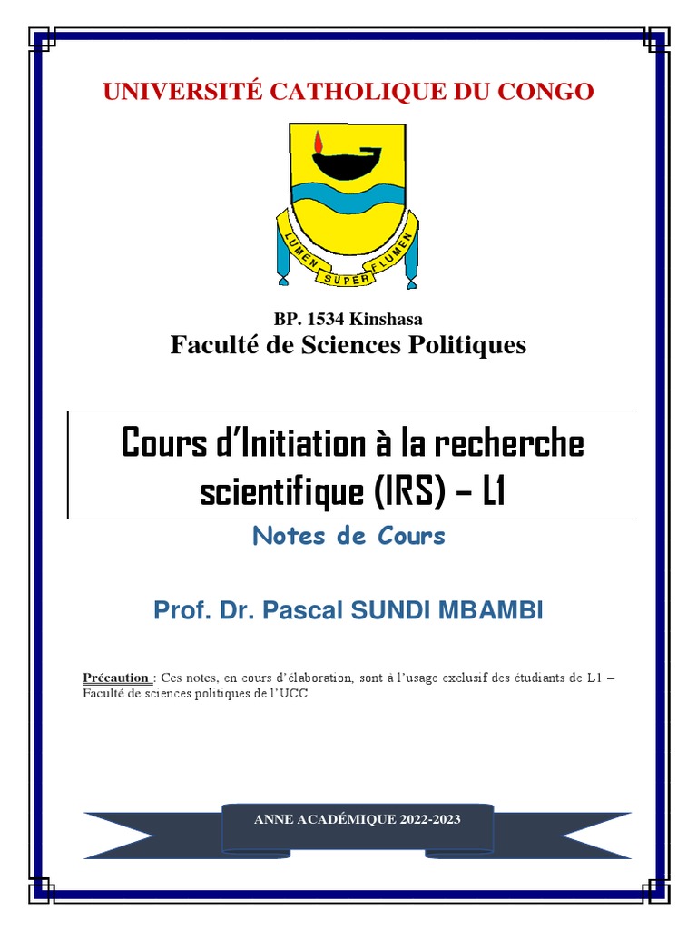 Cours d'Initiation à la Recherche Scientifique | PDF | Science ...