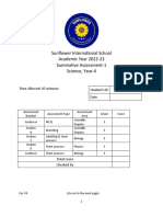 Sunflower International School Academic Year 2022-23 Summative Assessment-1 Science, Year-4
