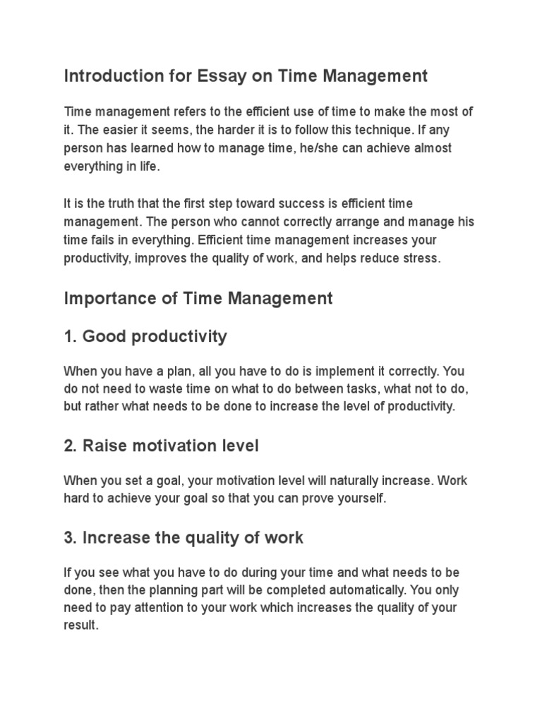 1000 Word Essay On Time Management PDF Time Management