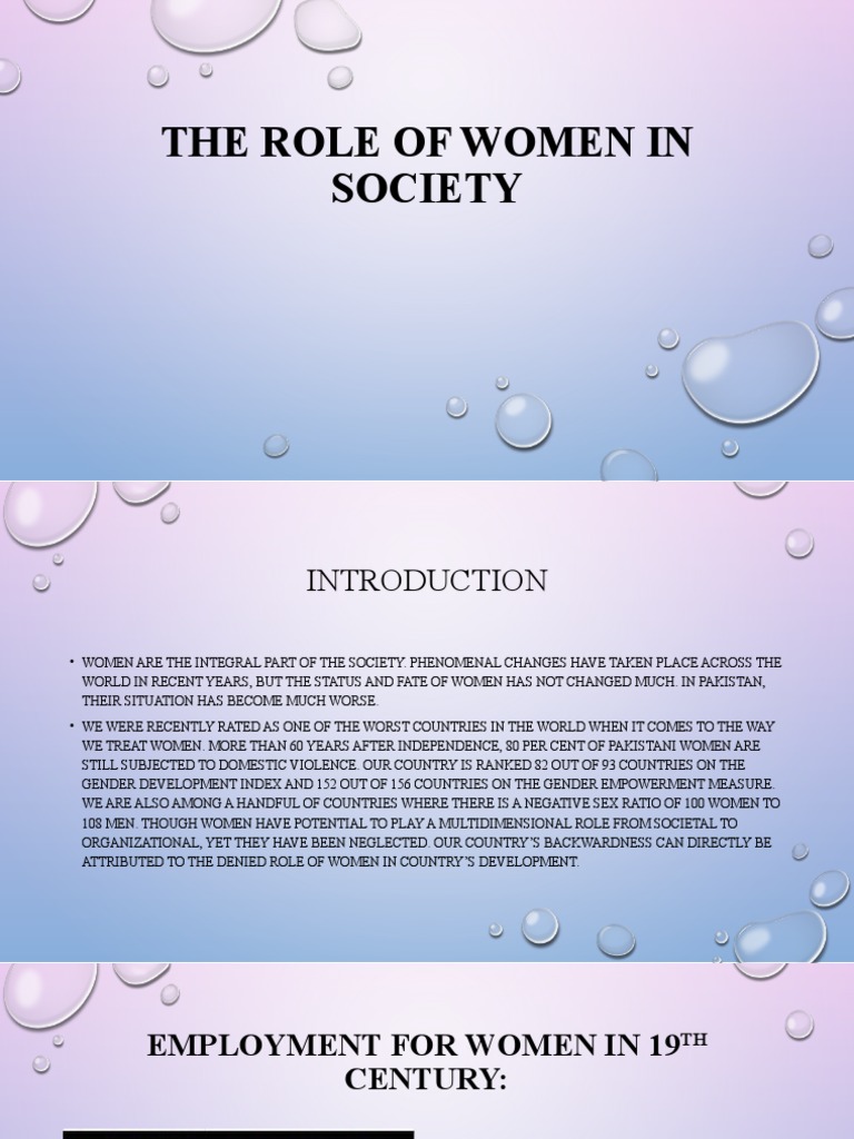 THE ROLE OF WOMEN IN SOCIETY (Final) | PDF | Gender Role | Gender Studies