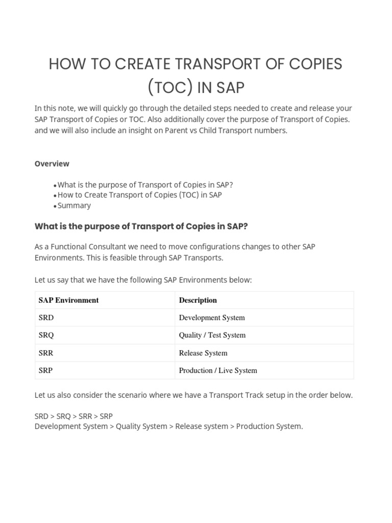 How to create transport of copies toc in sap pdf information